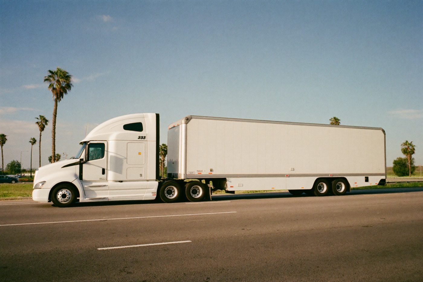 Chrome stack and marker lights on a working truck